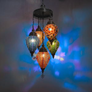 Turkish Mosaic Chandelier 5 Globe Ceiling Lights