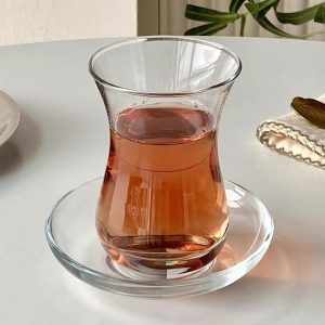 Fancy Tulip Shot Glass Set Black Tea & Turkish Teacups with Saucers, New Design