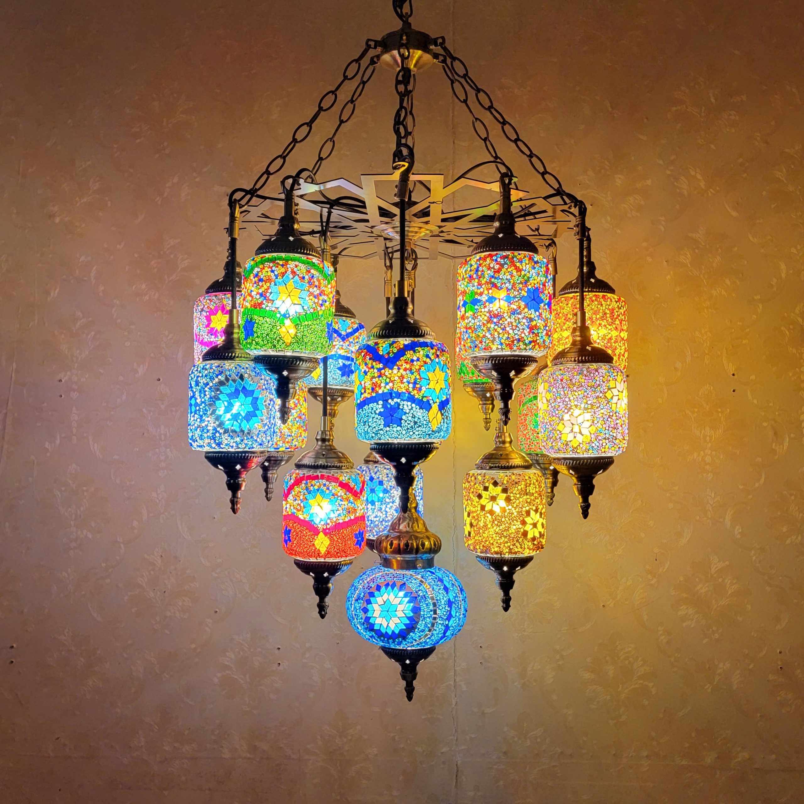 Mediterranean Turkish Mosaic Chandelier – Retro Multi-Head Pendant Ceiling Lamp - Image 5